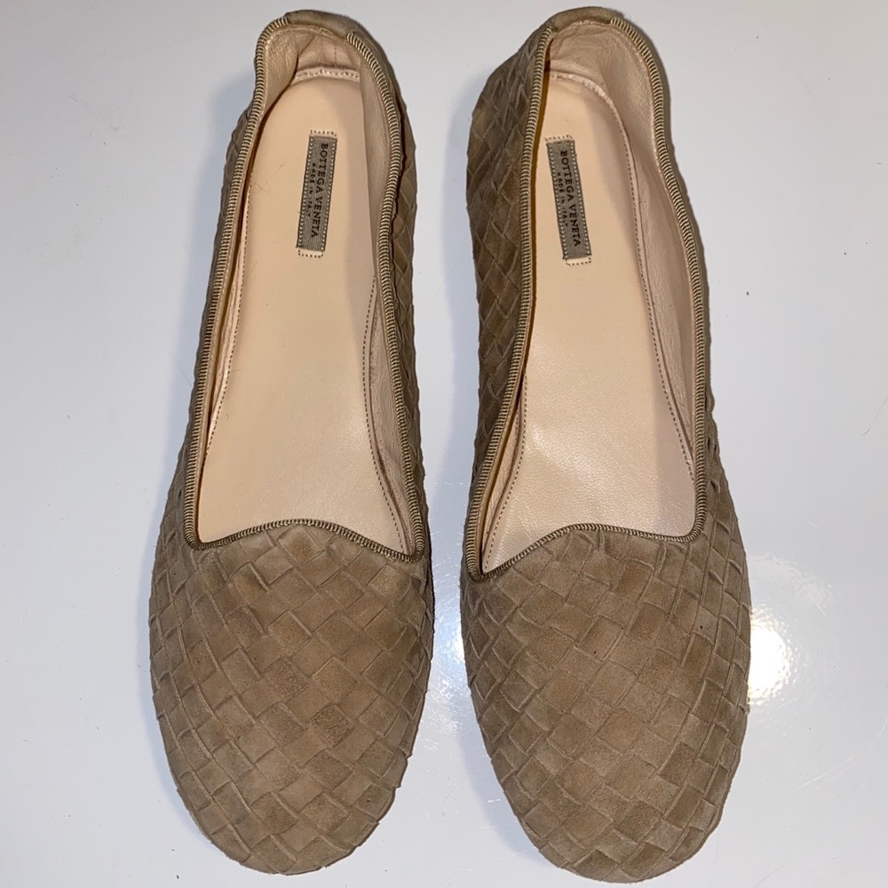 Bottega Veneta Beige Suede Ballet Flats Slippers